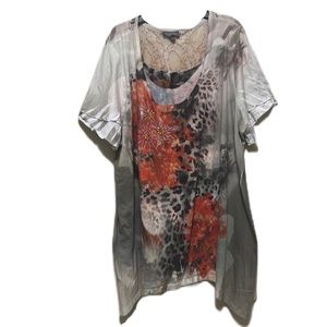 ESSENTIALS, Short Sleeves, Tunic, Scoop Neckline Top, Multi Colors, Size 3X